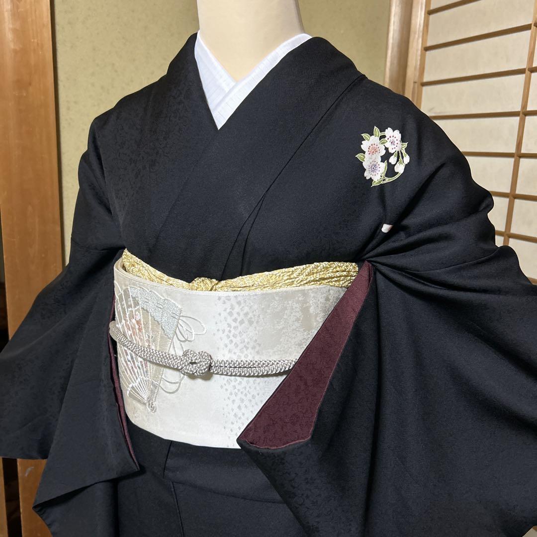 訪問着と色無地のリバーシブル着物フルセット4点　美品蘇州刺繍袋帯付き　裄70