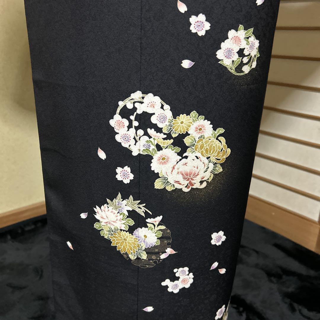 訪問着と色無地のリバーシブル着物フルセット4点　美品蘇州刺繍袋帯付き　裄70