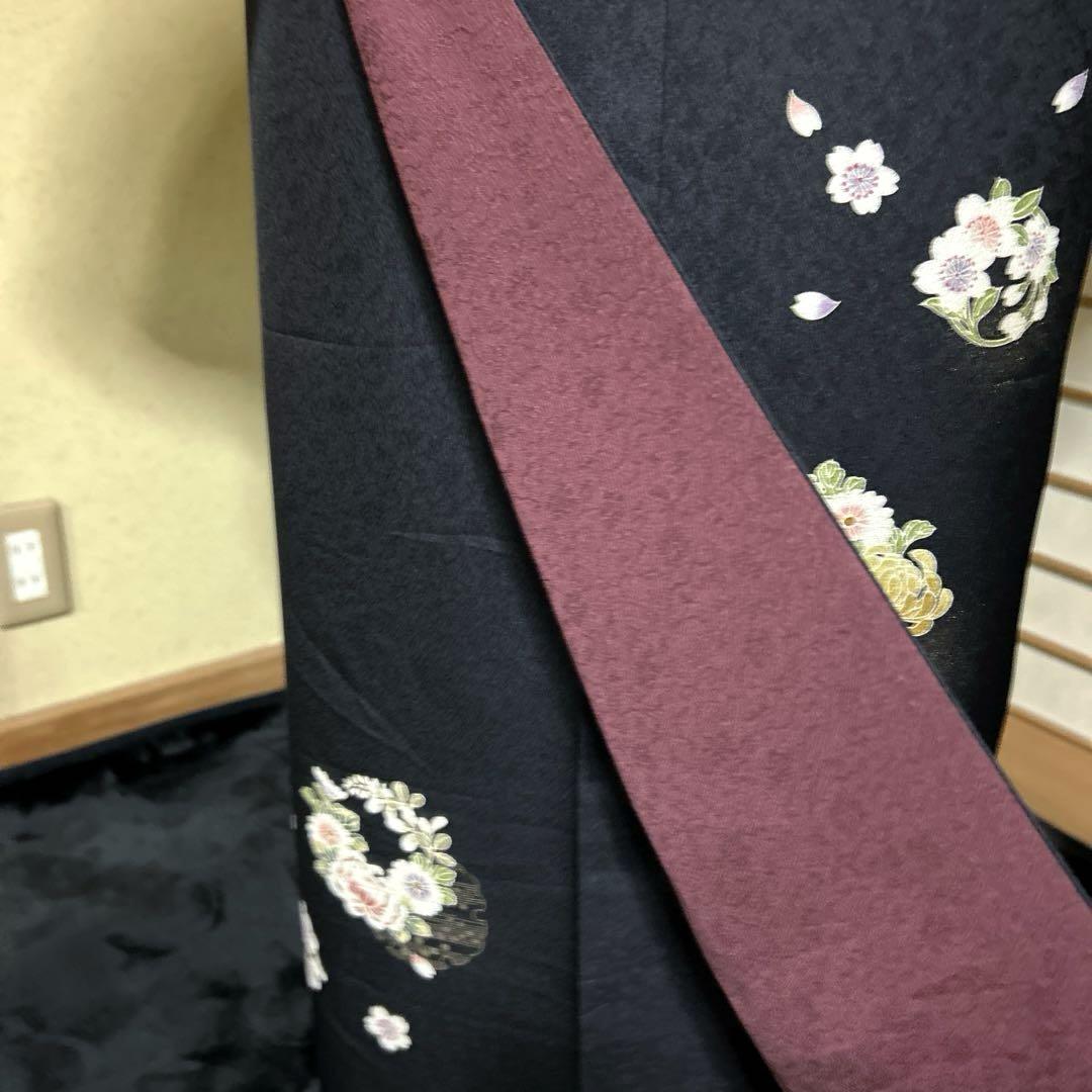 訪問着と色無地のリバーシブル着物フルセット4点　美品蘇州刺繍袋帯付き　裄70