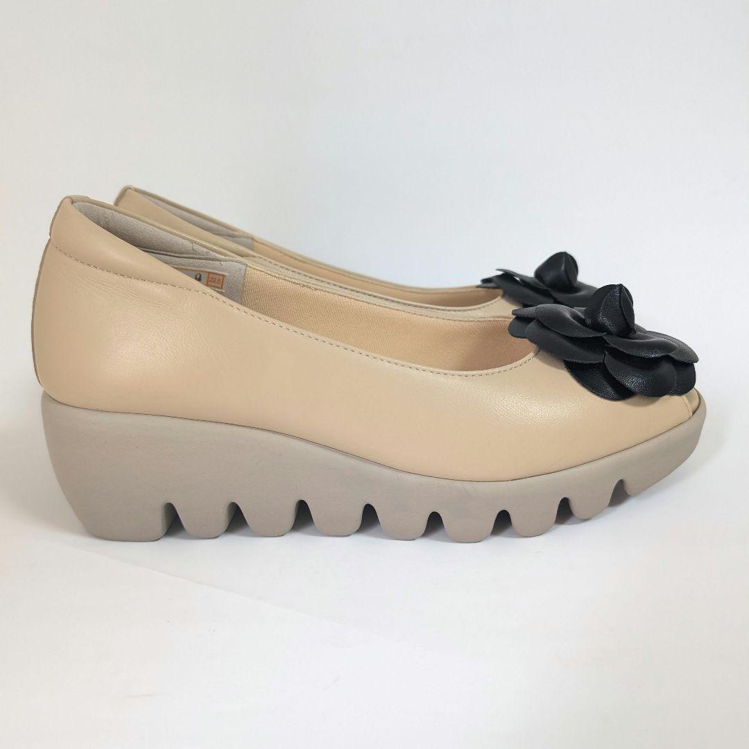 【美品】 HILLS AVENUE オープントゥ ベージュ カメリア 22.5