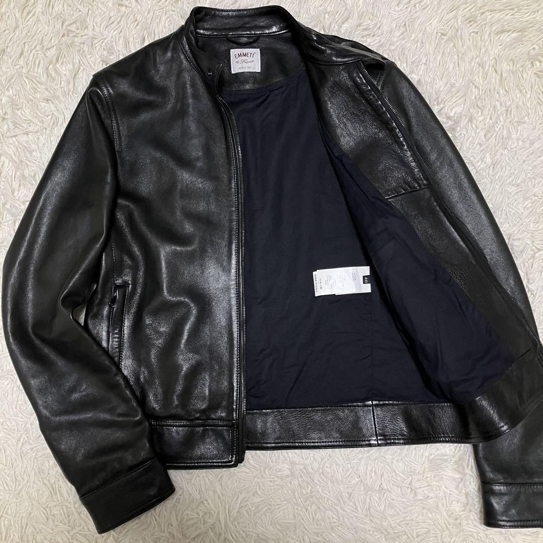 美品　48サイズ✨ EMMETI ラムレザー　シングル　ジャケット　黒　JURI