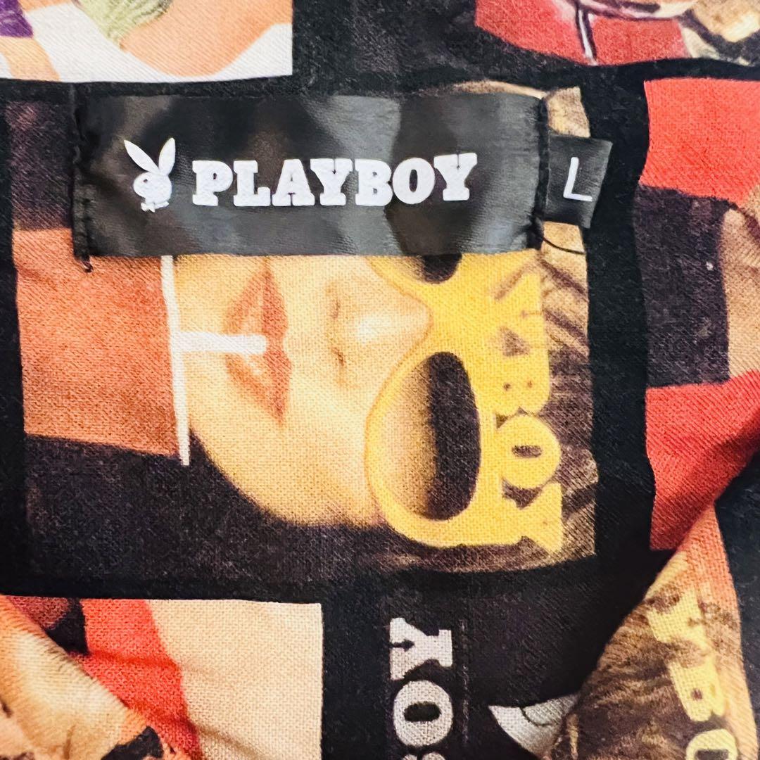PLAYBOY ピンナップガール 総柄 半袖 オープンカラーシャツ プレイボーイ