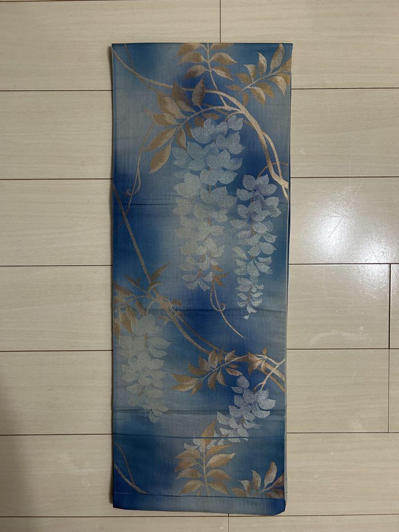 アンティーク帯 藤の花 青