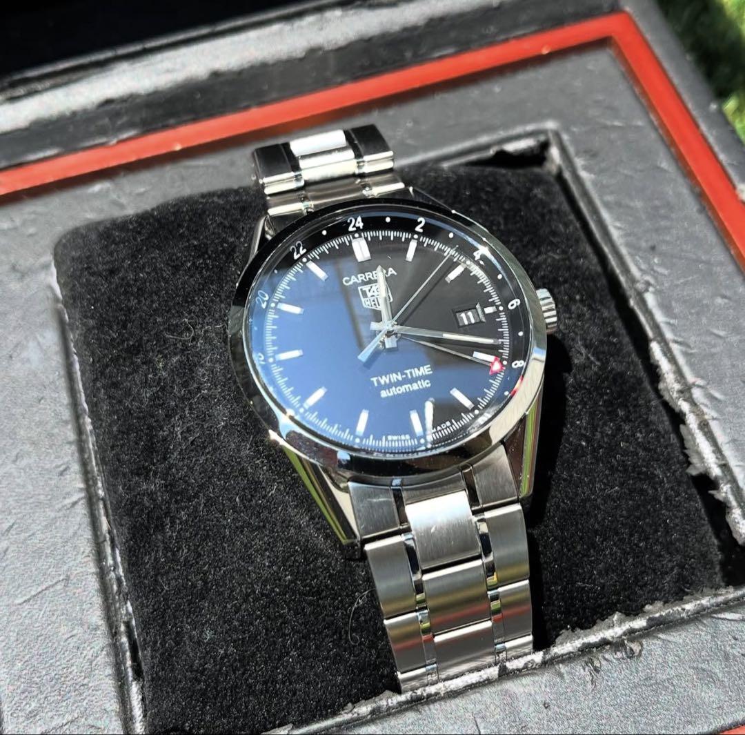 【美品】タグホイヤー TWIN TIME ブラック自動巻き