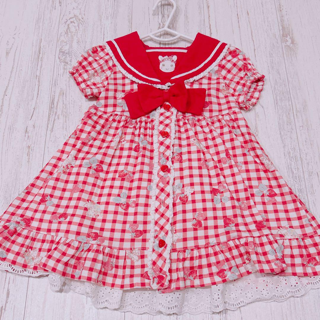 クーラクール 100センチ ギンガム うさみみセーラー ワンピース 美品