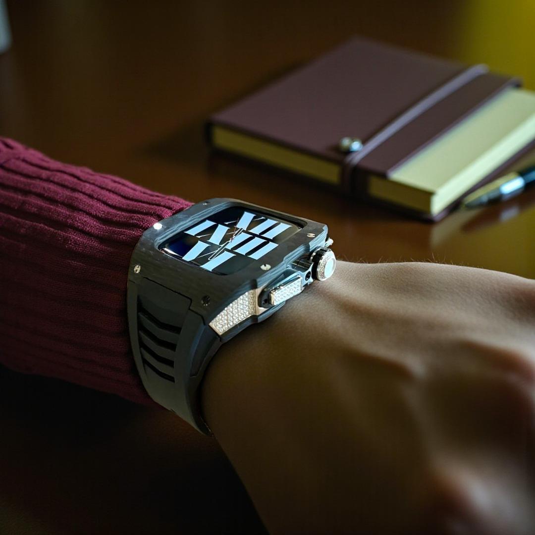 高級 ApplewatchCase カーボン ダイヤモンド 時計 44.45MM 高級 ApplewatchCase カーボン ダイヤモンド 時計 44.45MM