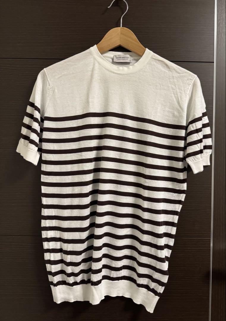 JOHN SMEDLEY 30ゲージ コットンボーダー クルーネックニット M