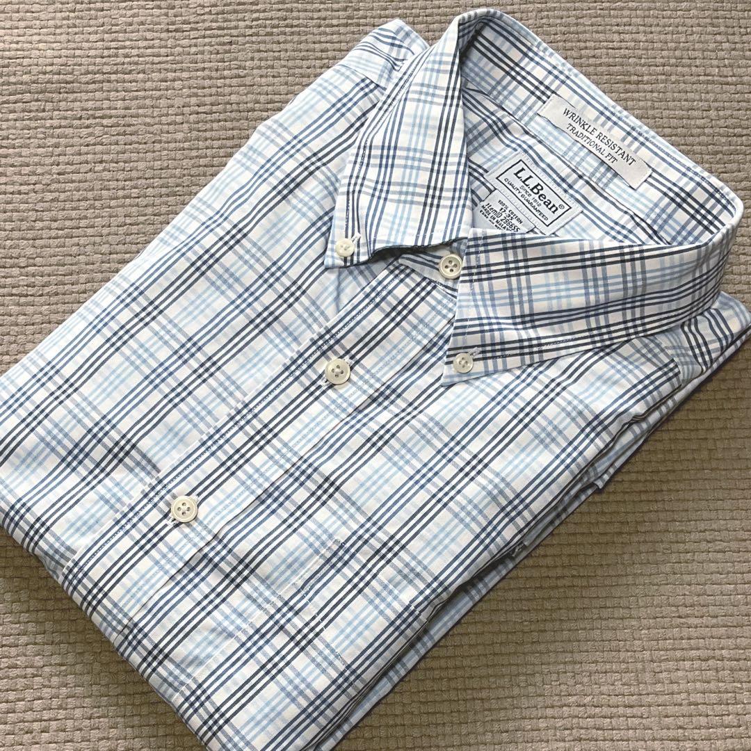 【美品】エルエルビーン　ボタンダウンオックスフォードシャツ　チェック　青系