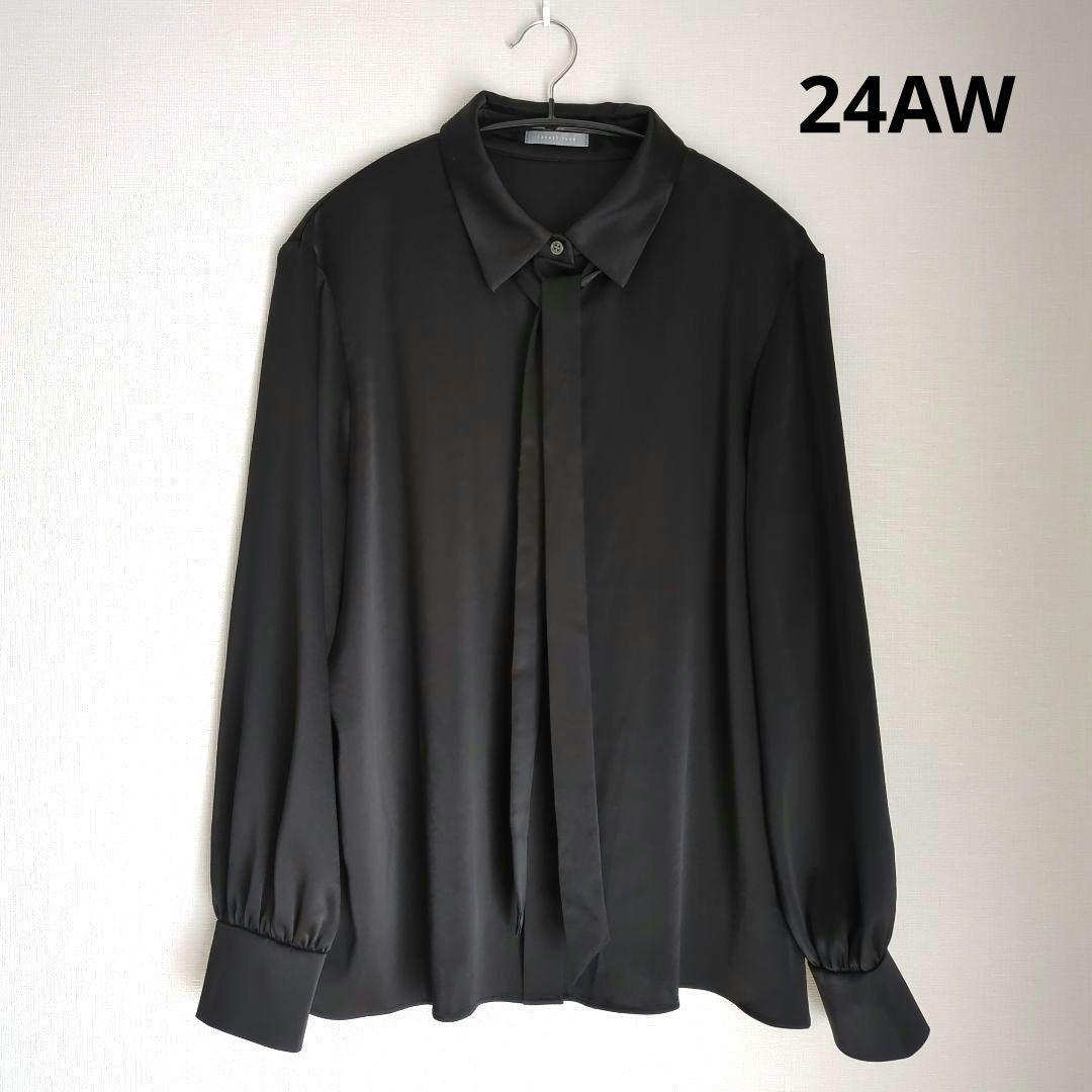 美品 theory luxe 24AW 襟付きサテンボウタイブラウス ブラック