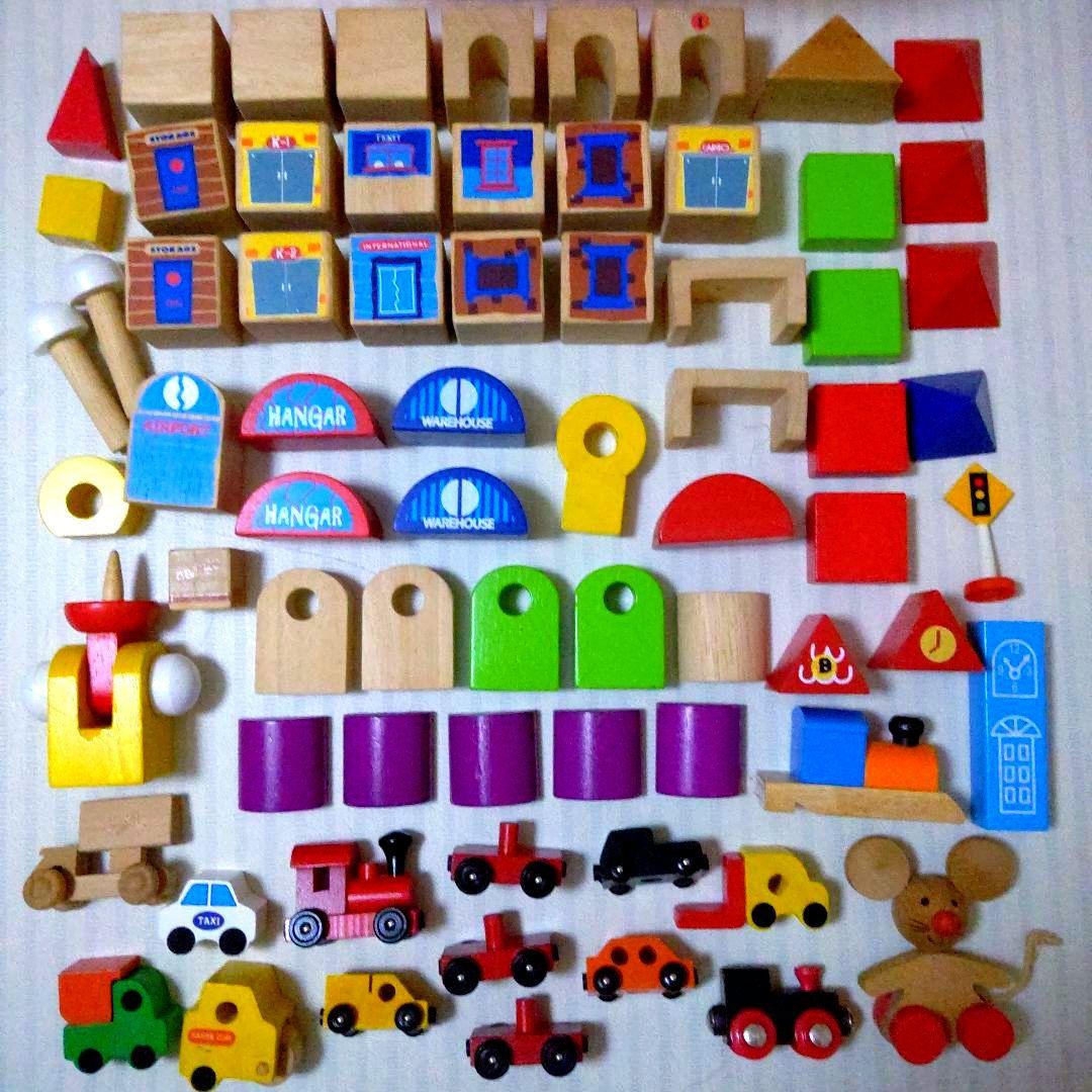 美品！数回のみ！知育玩具！木製 積み木セットMIX！車・汽車・お店！幼児子供に！