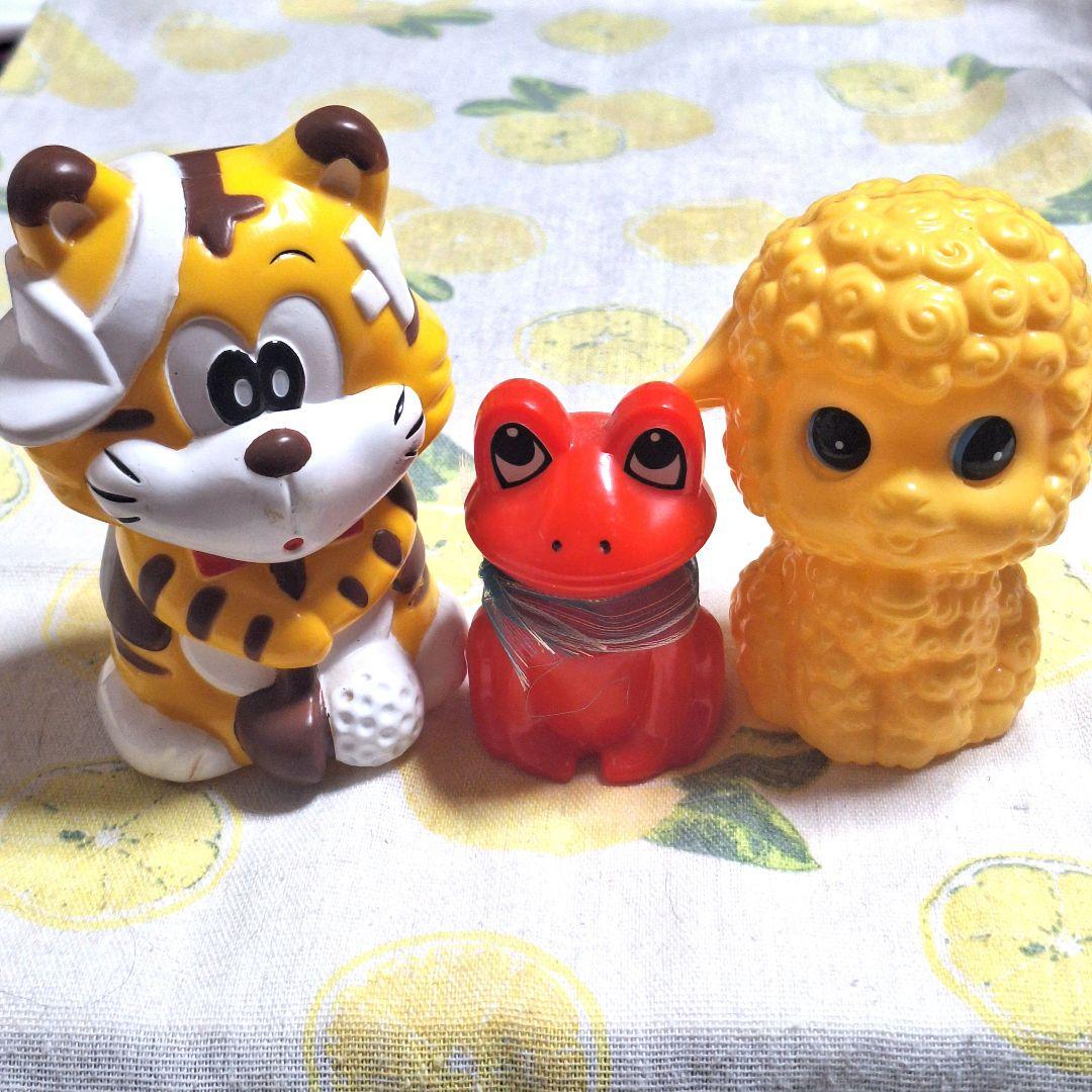 昭和レトロ トラ 羊 カエル ソフビ 貯金箱3個セット ノベルティ