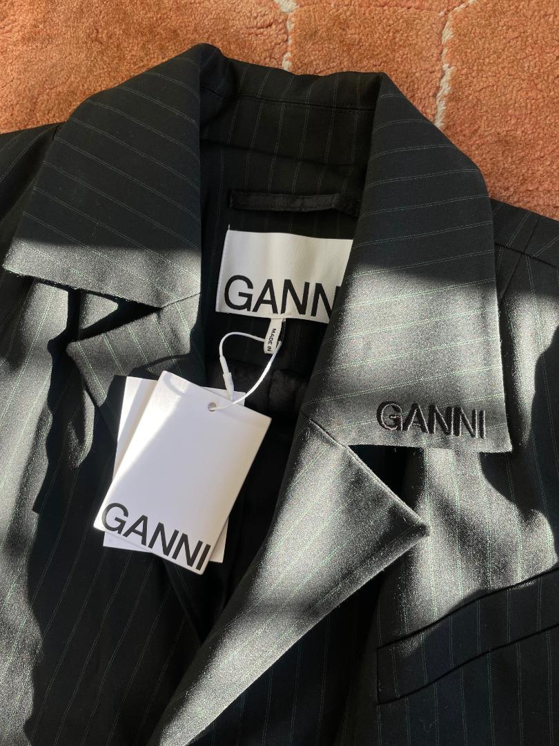 新品同様 GANNI ガニー STRETCH オーバーコート STRIPE ジャケット・アウター