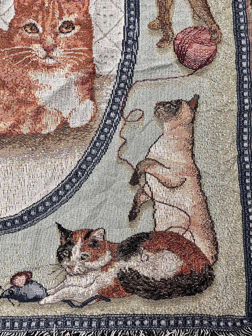 vintage 猫 フリンジ付きラグ ブランケット Vintage 猫ラグ、ブランケット、マルチカバー、約142cm x 125cm