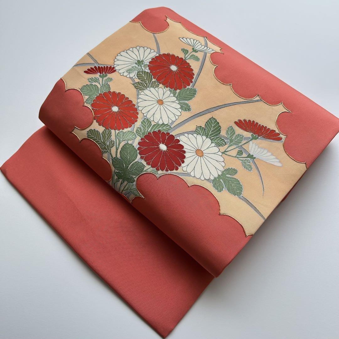 名古屋帯 正絹 塩瀬 金駒刺繍 染めの花 九寸 T-7946 - メルカリ