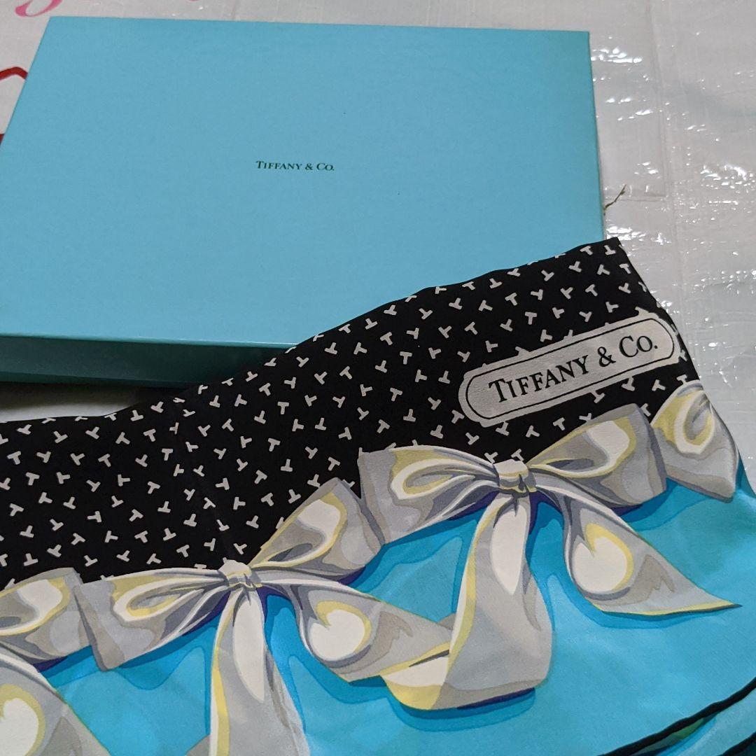 ティファニーTiffany リボン柄のスカーフティファニーブルー箱付