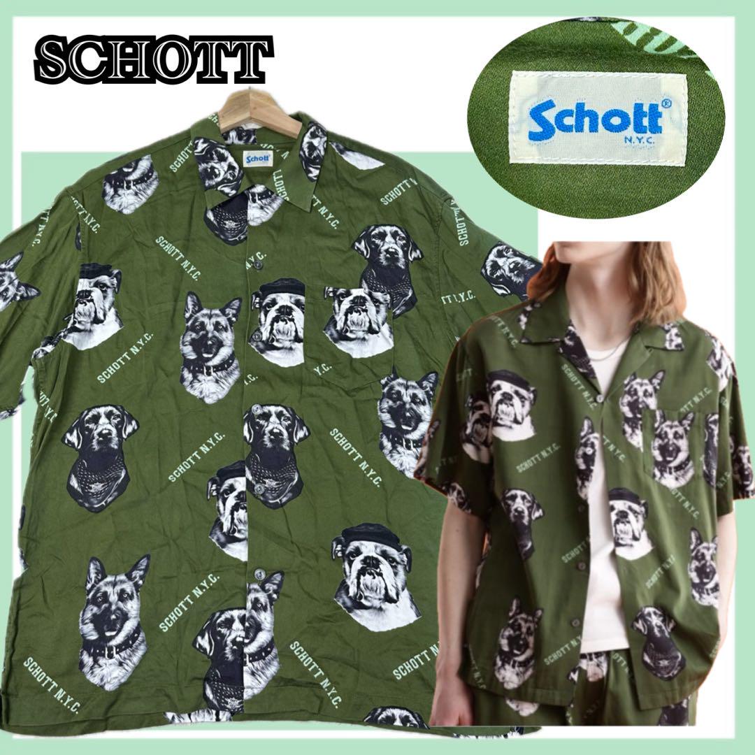✨美品✨SCHOTT DOG ハワイアンシャツ アロハシャツ L 軍用犬
