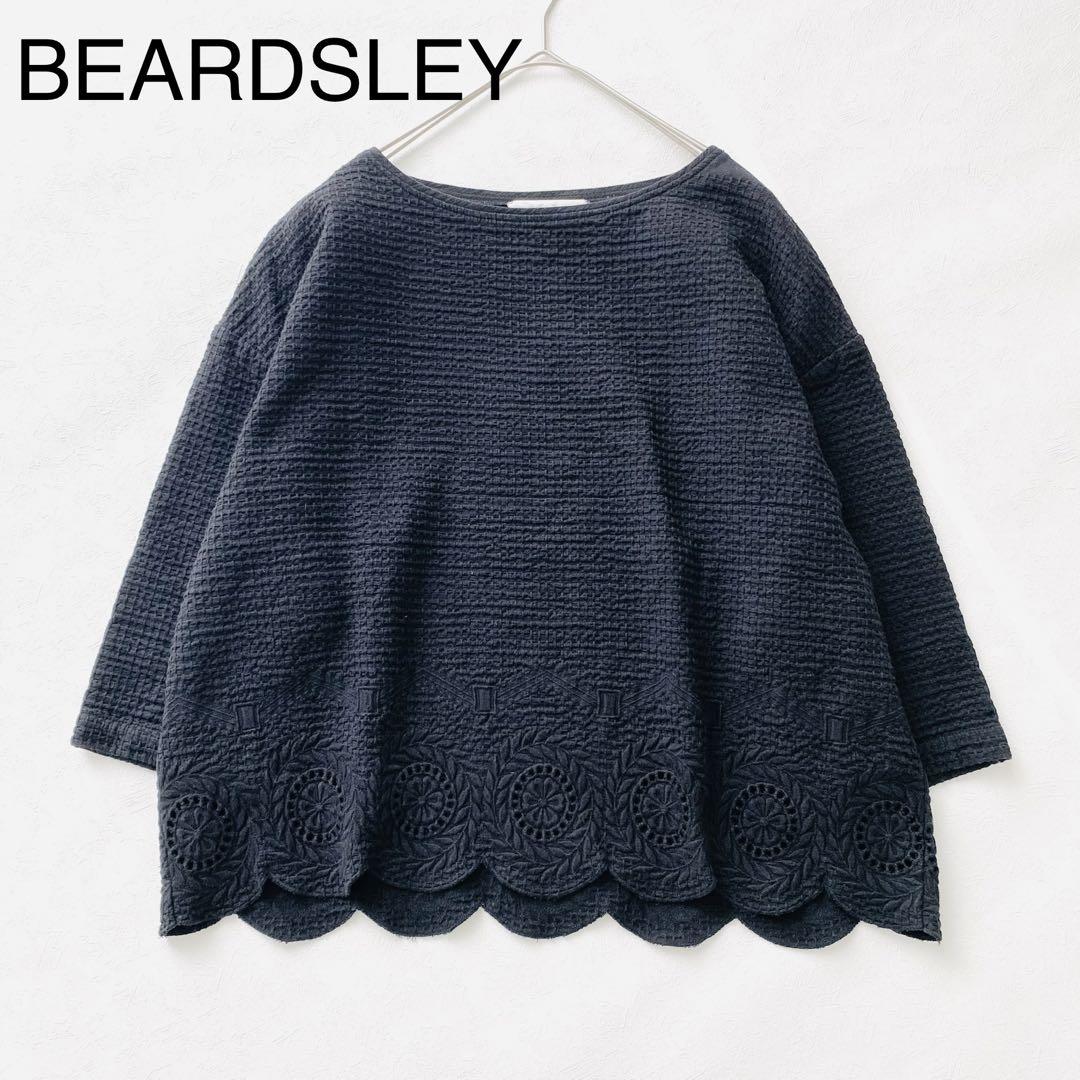 1866A 美品ビアズリースカラップ刺繍プルオーバーブラウス 5分袖クルーネック