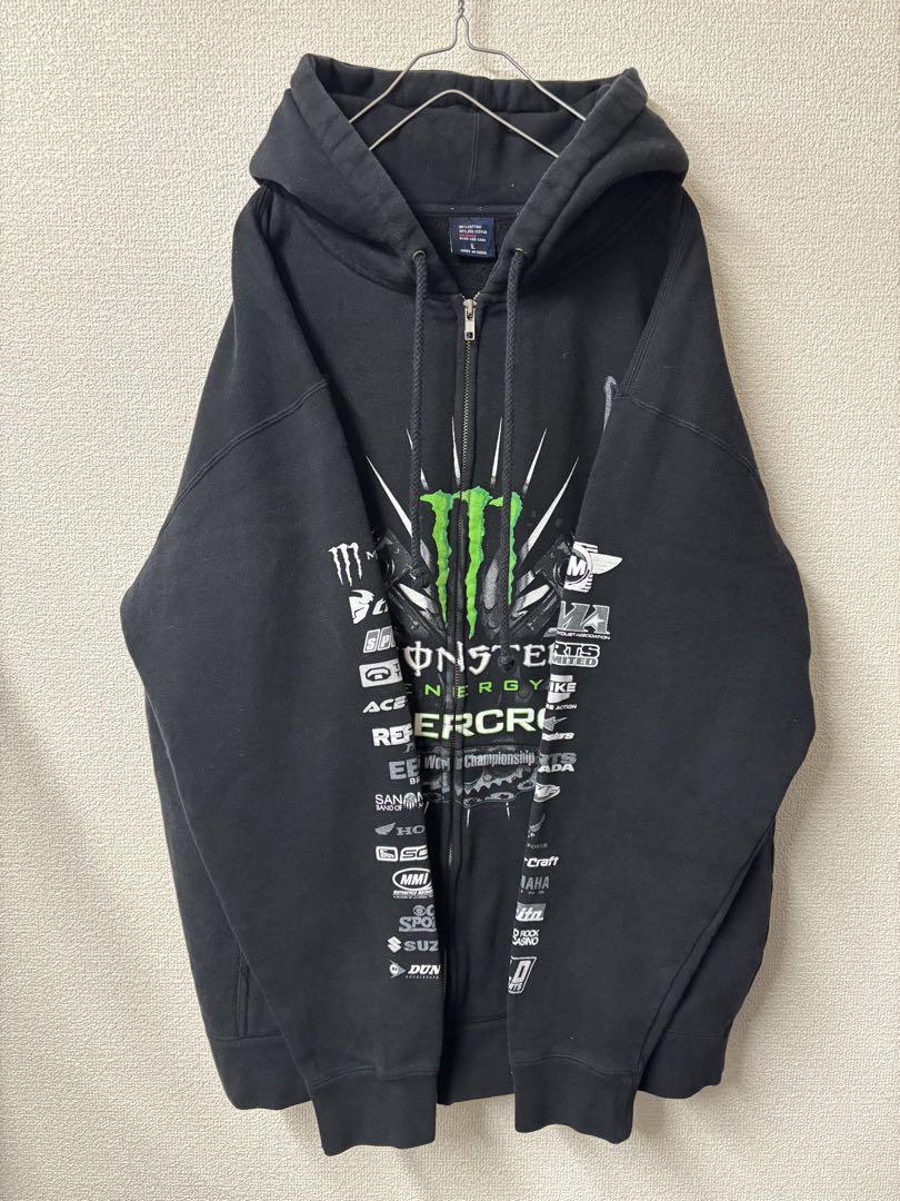 企業 希少 Monster Energy ブラック フルジップパーカー A-76