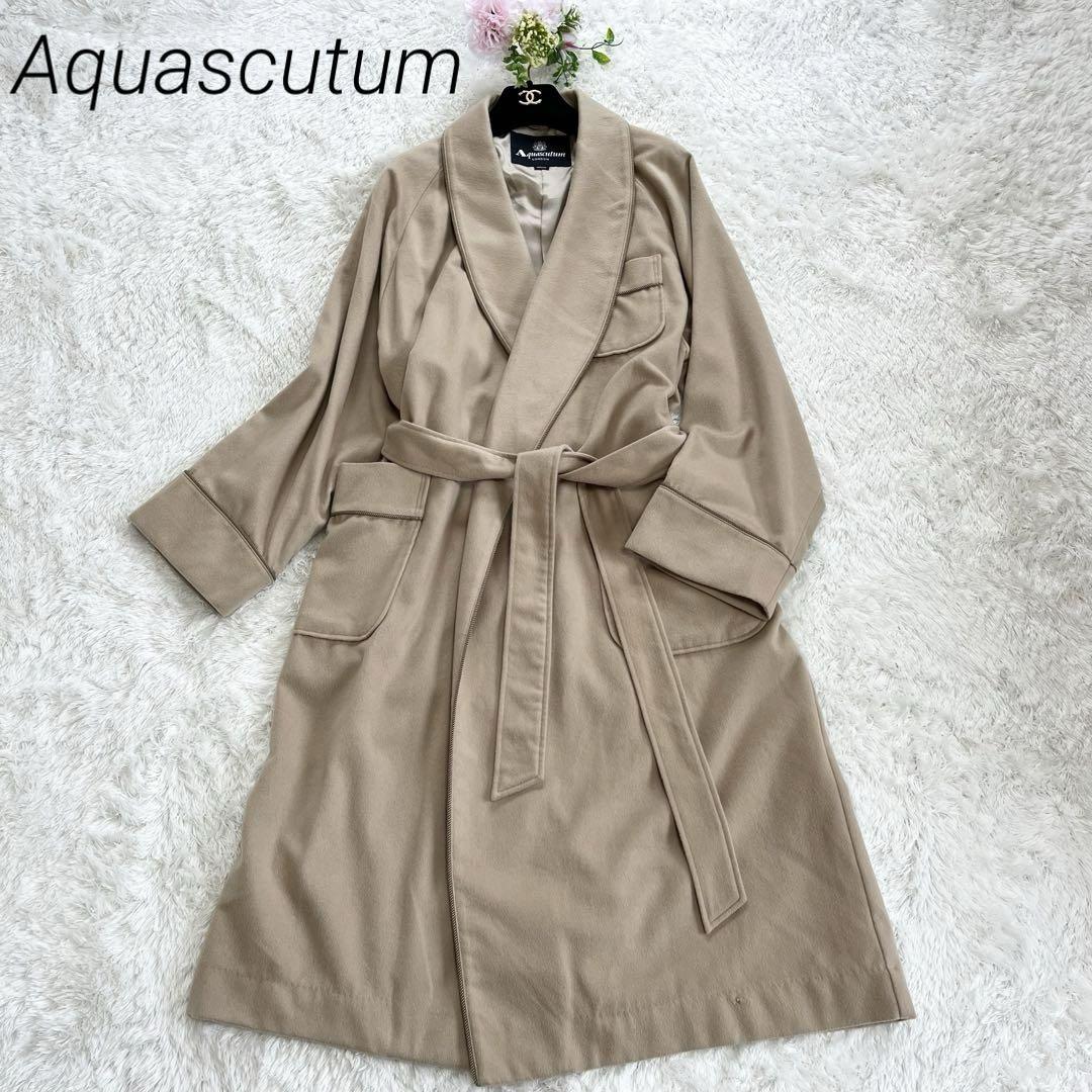 カシミヤ100% Aquascutum ガウンコート ロング　キャメル