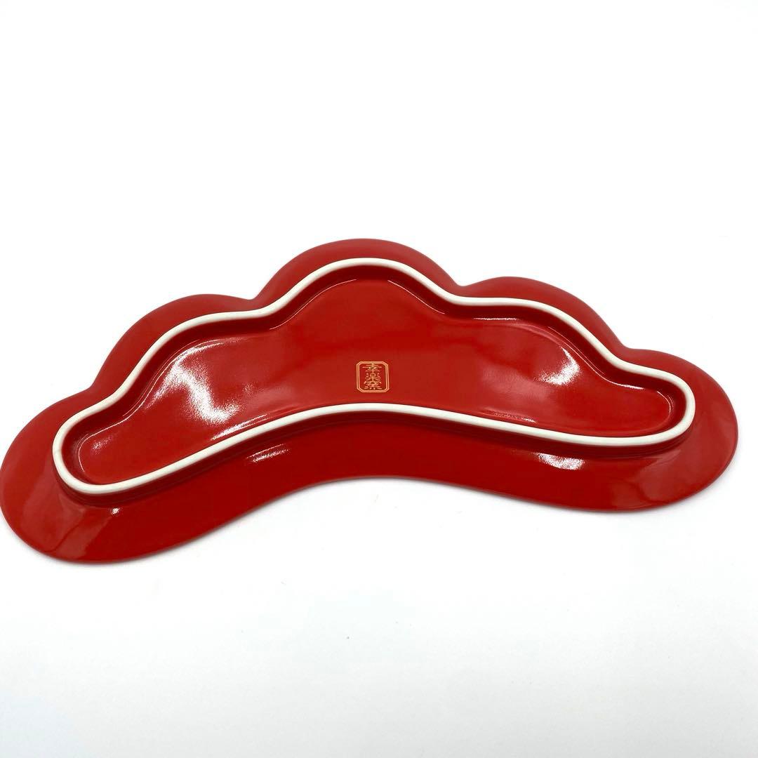 錦赤金松葉形前菜皿３枚セット 縁起物幸楽窯