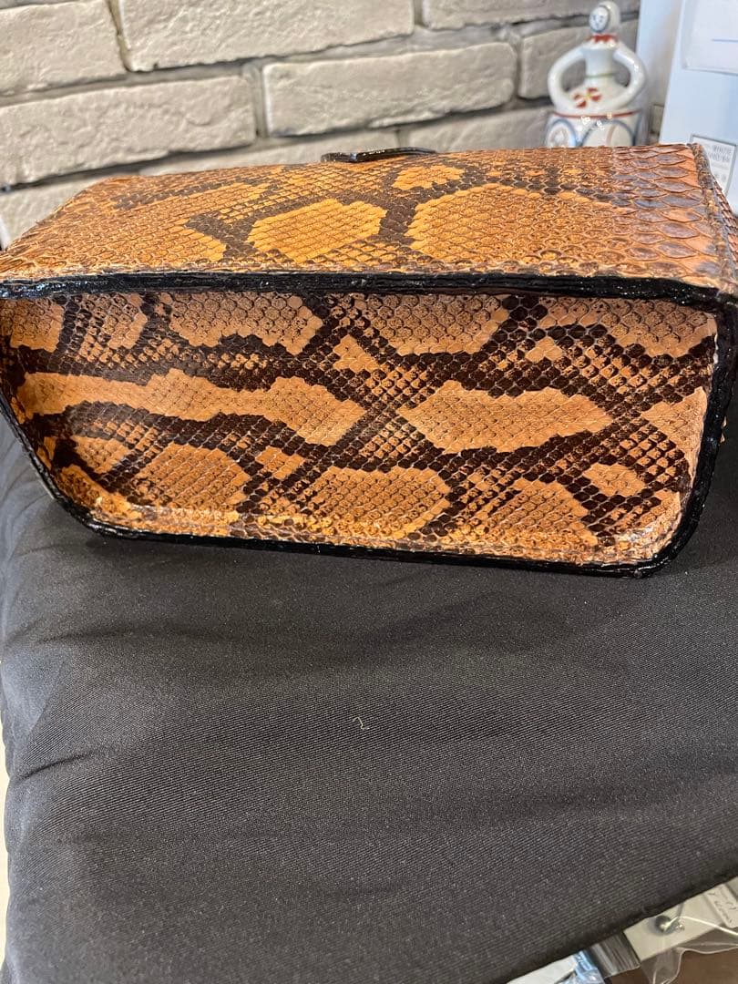 ヘビ革 ハンドメイド ハンドバッグ ブラウン系 ヘビ革 ハンドメイド ハンドバッグ ブラウン系