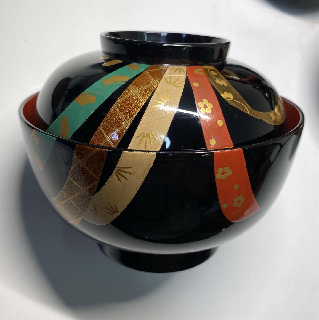 【茶道具】涛山造 祝熨斗蒔絵 輪島塗煮物椀拾客(共箱) 画像12