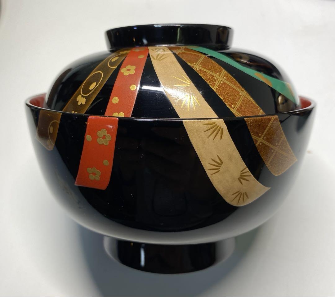 【茶道具】涛山造 祝熨斗蒔絵 輪島塗煮物椀拾客(共箱) 画像13