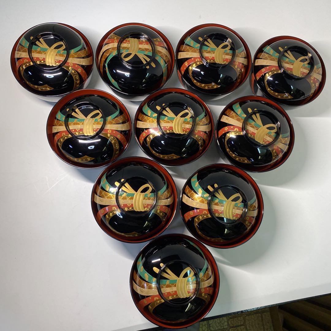 【茶道具】涛山造 祝熨斗蒔絵 輪島塗煮物椀拾客(共箱) 画像2