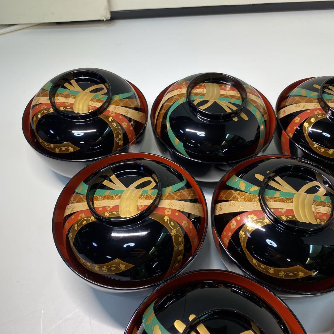 【茶道具】涛山造 祝熨斗蒔絵 輪島塗煮物椀拾客(共箱) 画像3