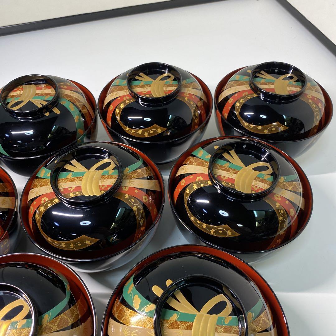 【茶道具】涛山造 祝熨斗蒔絵 輪島塗煮物椀拾客(共箱) 画像4