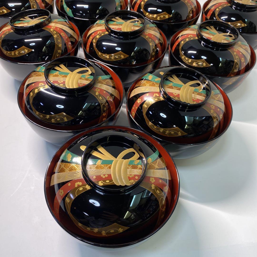 【茶道具】涛山造 祝熨斗蒔絵 輪島塗煮物椀拾客(共箱) 画像6