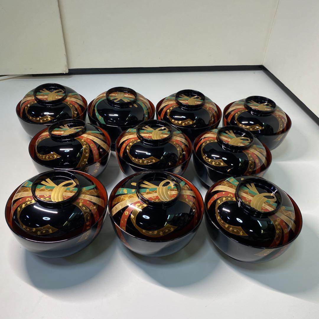 【茶道具】涛山造 祝熨斗蒔絵 輪島塗煮物椀拾客(共箱) 画像7