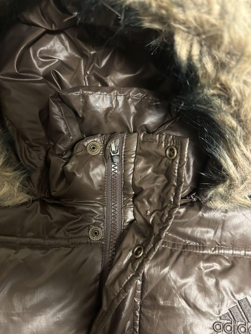00s old adidas fur down jacket brown y2k