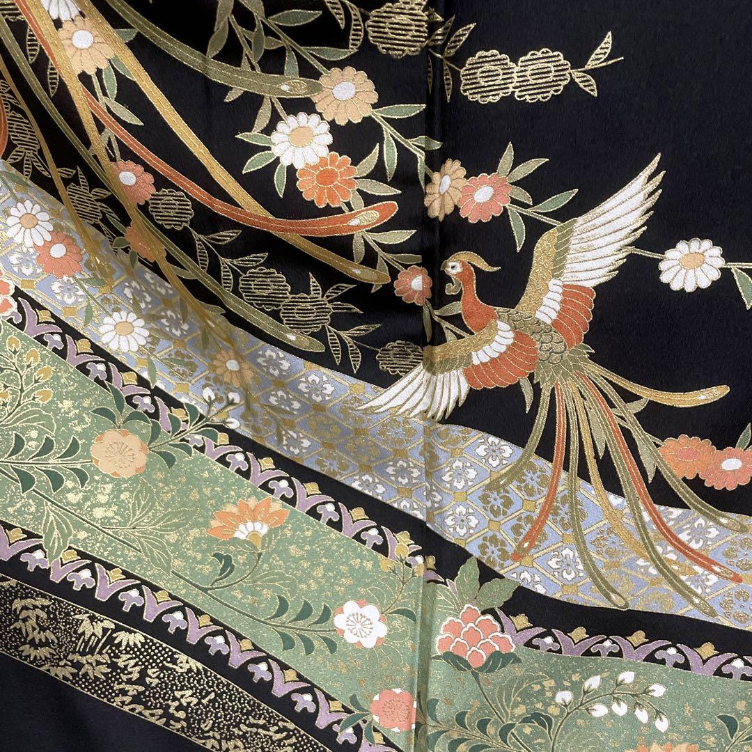 D24  黒留袖　金駒刺繍　鳳凰　唐草　金彩　着物　袷　しつけ糸付き未使用極美品