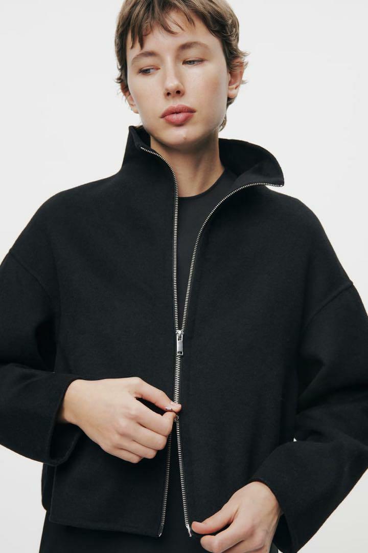 ZARA ダブルフェイスウールブレンドジャケット ブラック黒
