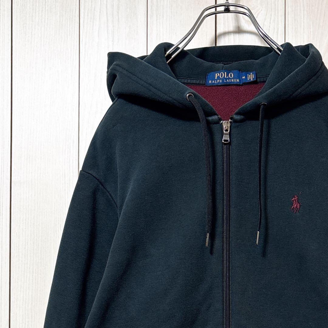 POLO RALPH LAUREN フルジップパーカー 刺繍ロゴ 赤 裏起毛 M