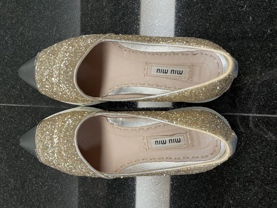 MIU MIU ミュウミュウ スリッポン グリッター メタル