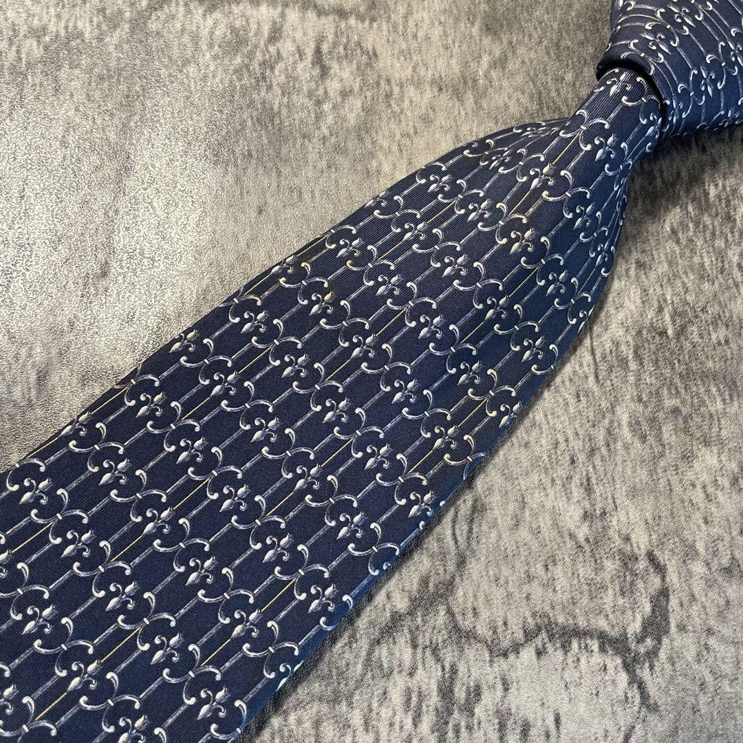 AN014 Yves Saint Laurent ネイビー シルク ネクタイ