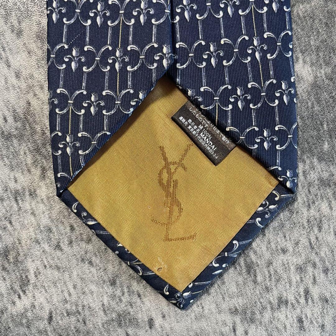 AN014 Yves Saint Laurent ネイビー シルク ネクタイ