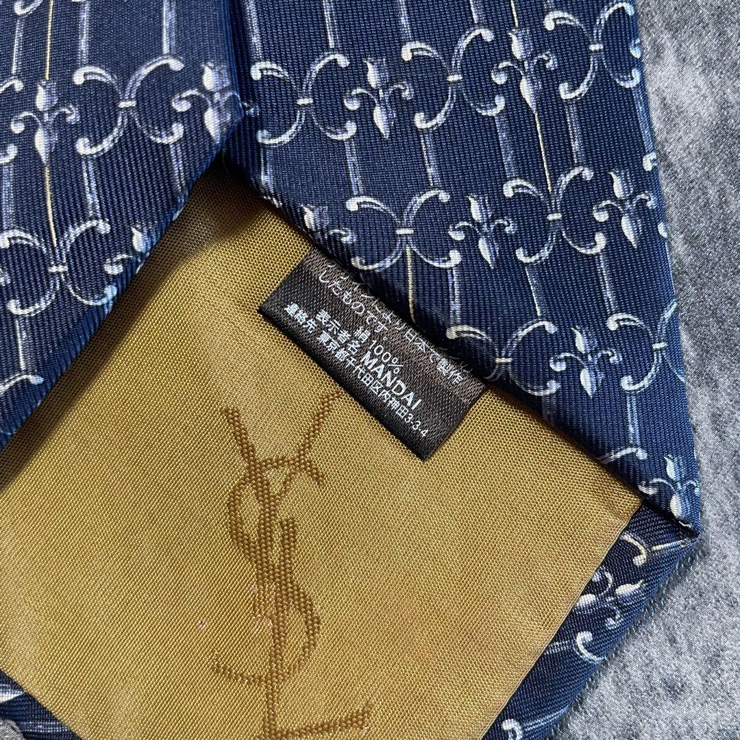 AN014 Yves Saint Laurent ネイビー シルク ネクタイ