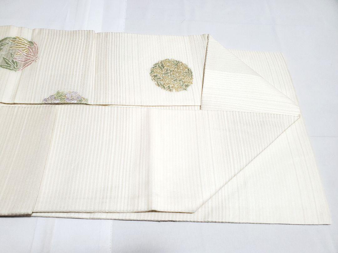 E9 とんぼに三葉 金銀糸 白 パステル 六通 正絹 薄物 夏 絽 紗 名古屋帯 E9 とんぼに三葉 金銀糸 白 パステル 六通 正絹 薄物 夏 絽 紗