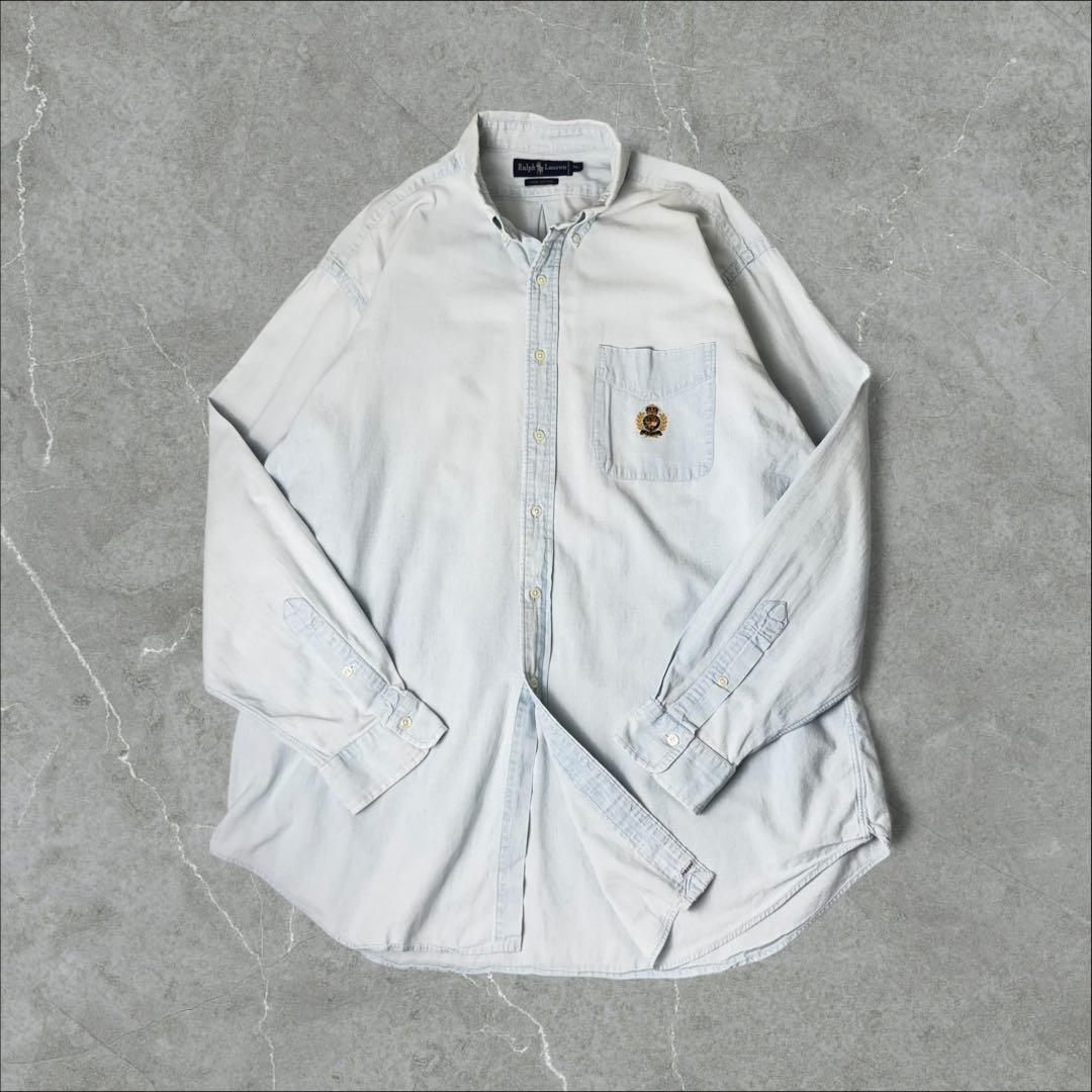 Ralph Lauren 刺繍ロゴ ワンポイント シャンブレーシャツ XL 水色