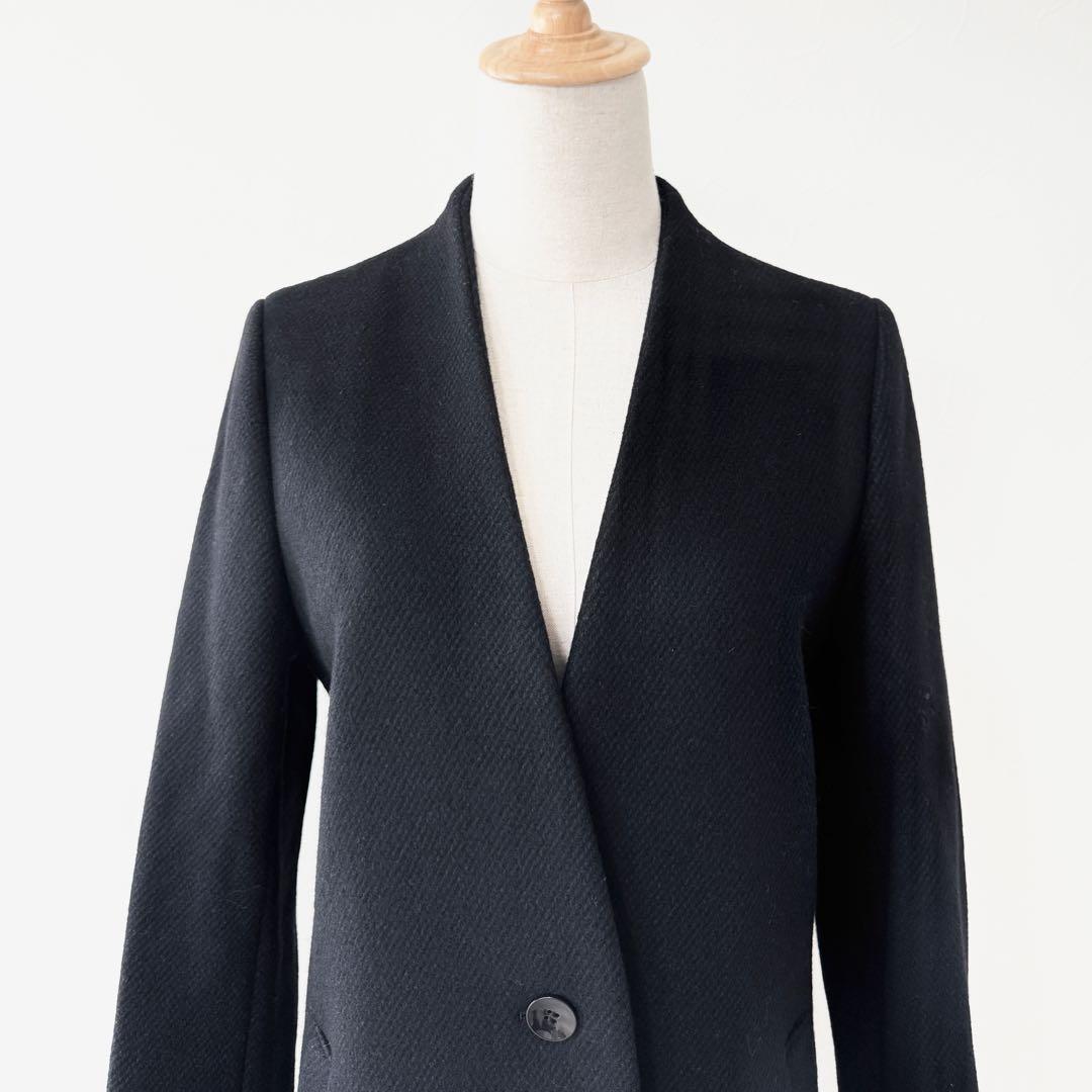 イエナ／1回のみ着用❤️フォーマルにも！ノーカラーVネックウールコート ブラック セール】Vネックノーカラーコート◇（ノーカラーコート）｜SLOBE IENA