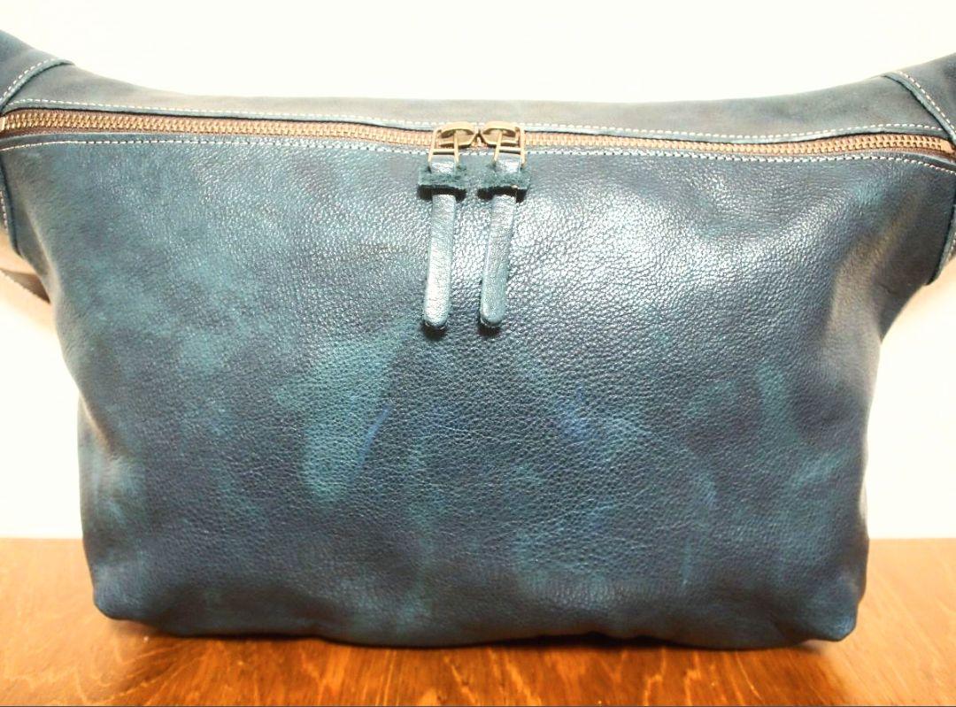 ★匠職人／ハンドメイド★　本革　ボディ　クリーマー加工　特大ブルー　★新品★