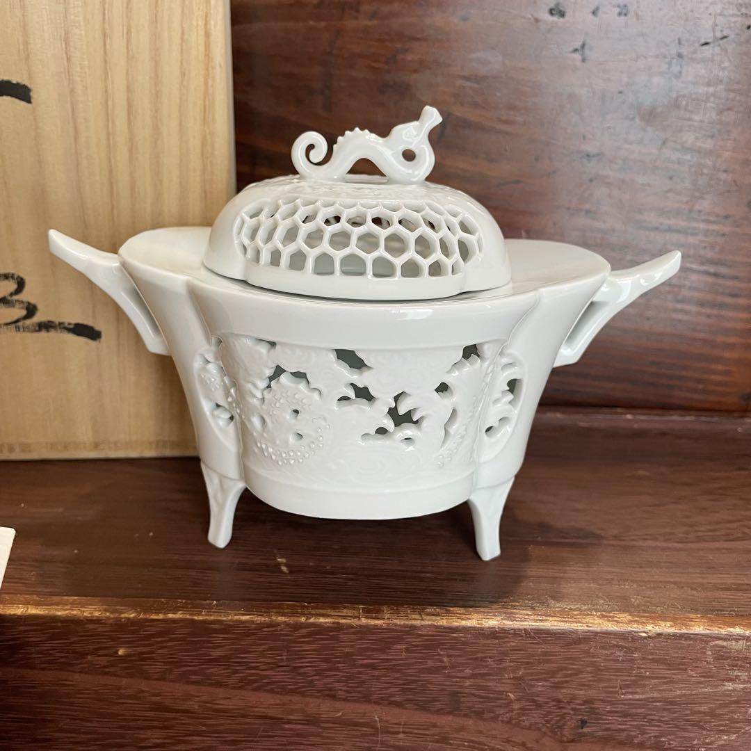 有田焼 香炉 龍泉（未使用品） 未使用 有田焼 杉原一壷 白磁 透かし彫 香炉 三つ足 龍 - メルカリ