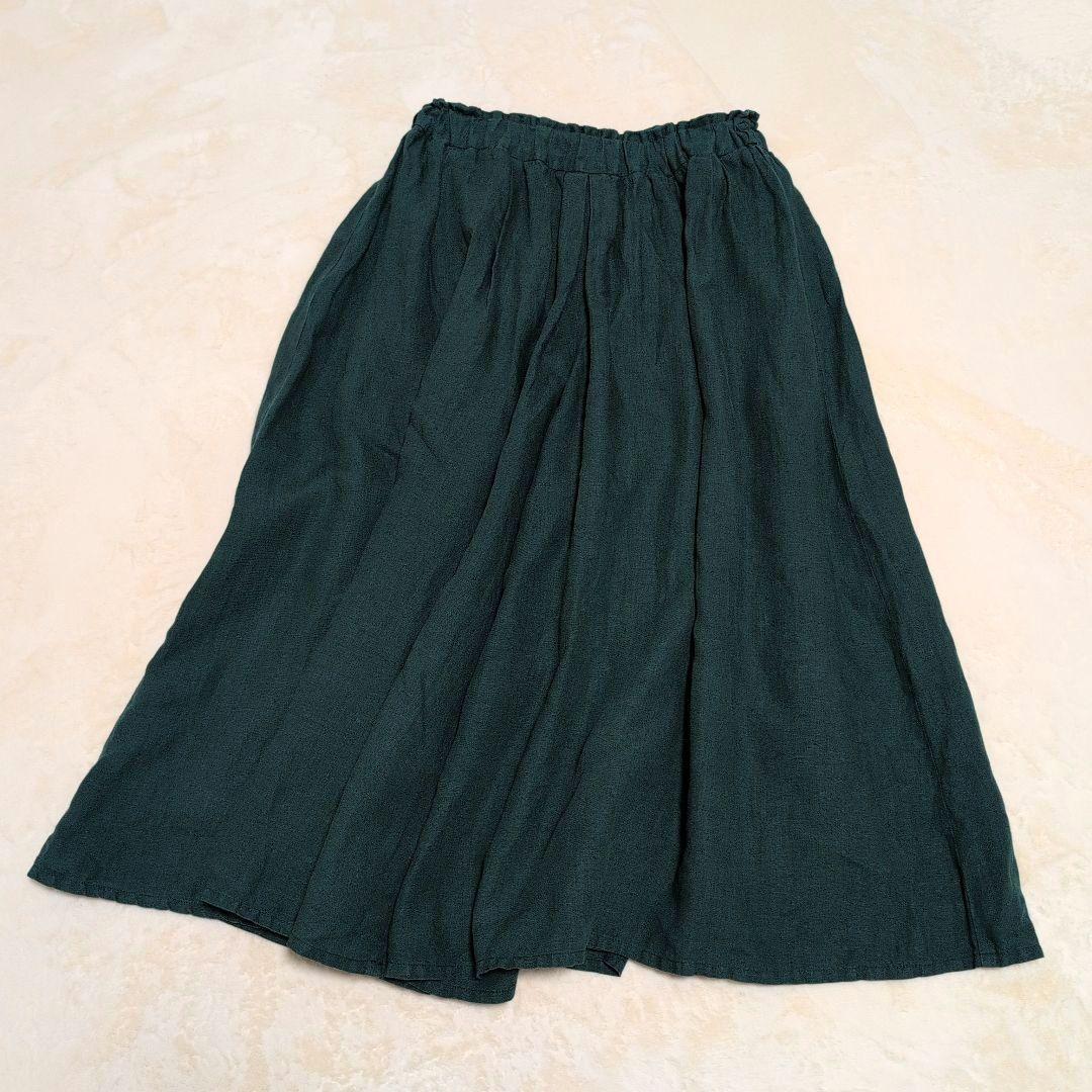 パラスパレス　リネン　ロングキュロットパンツ　ワイドパンツ　深緑　サイズ0