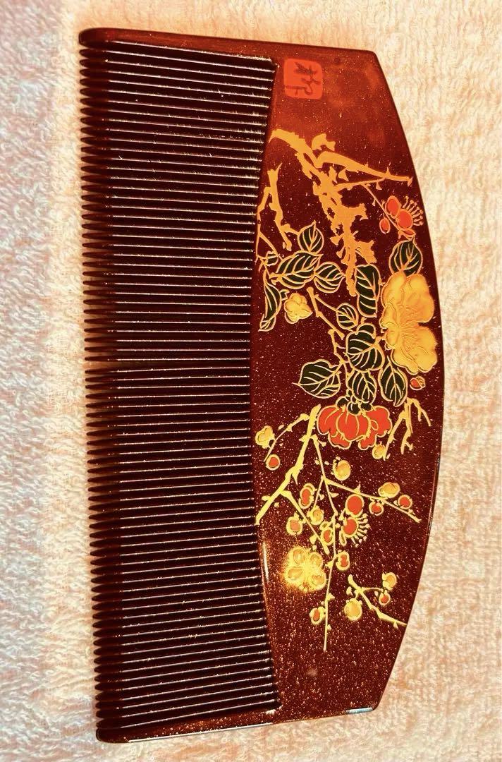 ✨中古品　本金蒔絵　柳山作　心づくし　赤梅金　櫛