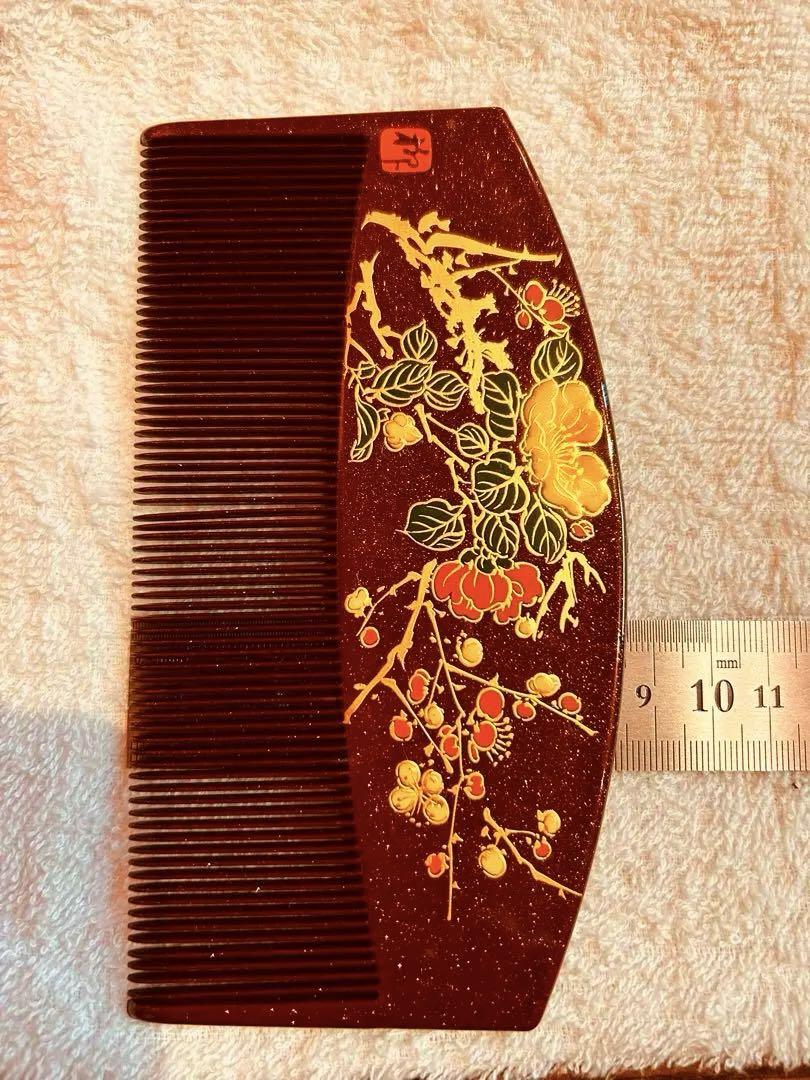 ✨中古品　本金蒔絵　柳山作　心づくし　赤梅金　櫛