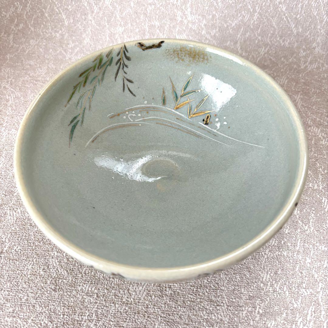 京焼 橋本永豊 失透釉 川蝉文 抹茶碗 茶道具 お茶碗(158)