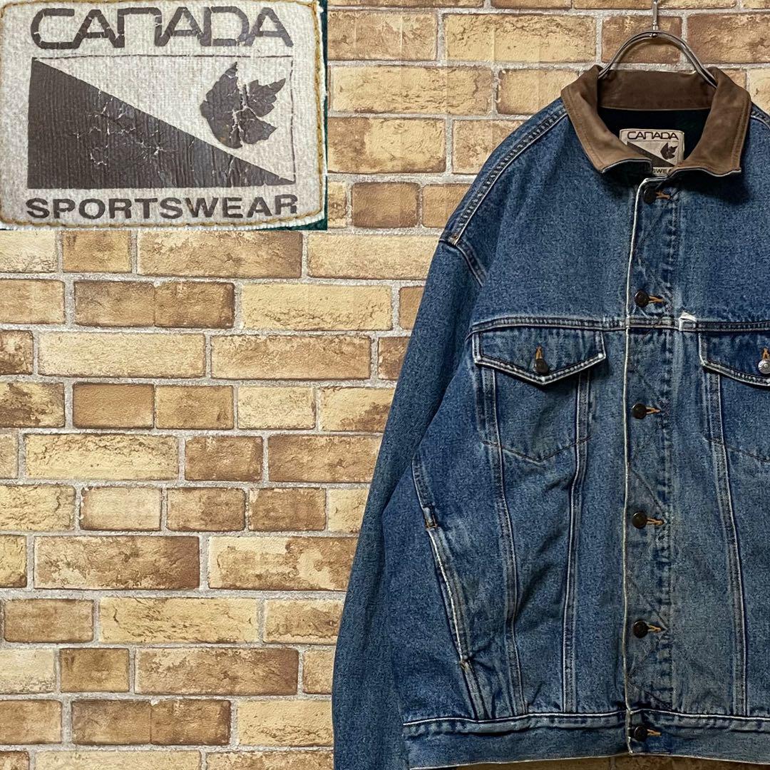 CANADASPORTSWEAR　デニムジャケット　Gジャン　裏地　襟レザー　L